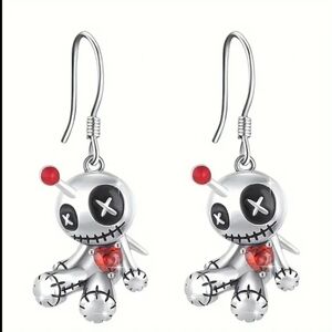 Siler Tone Voodoo Doll Earrings - New